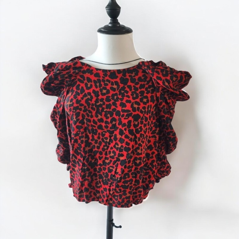 Draped Animal Print Red Blouse