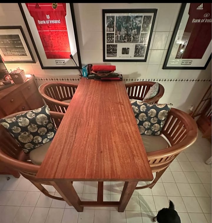 Teakwood Dining Table with 4 Bar Chairs