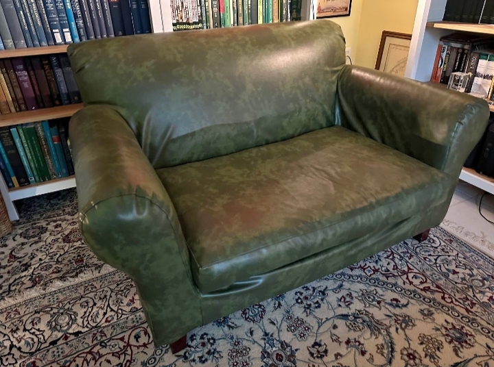 Custom 2-Seater Forest Green Leather Sofa with Footstool