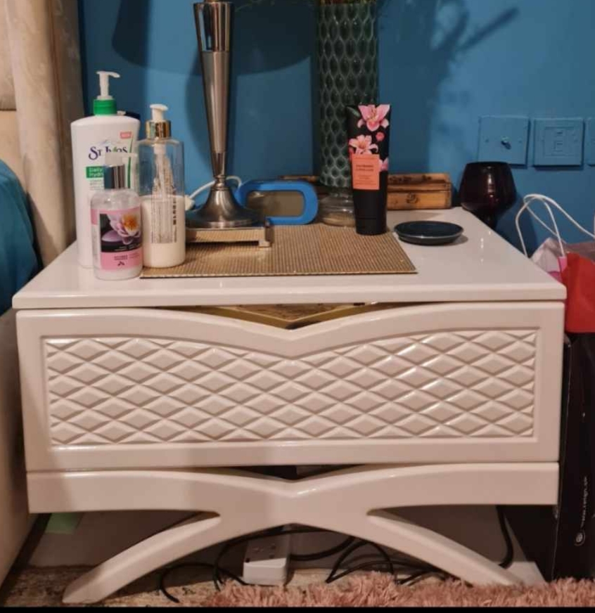 White Bedside Table with Unique X-Design Base