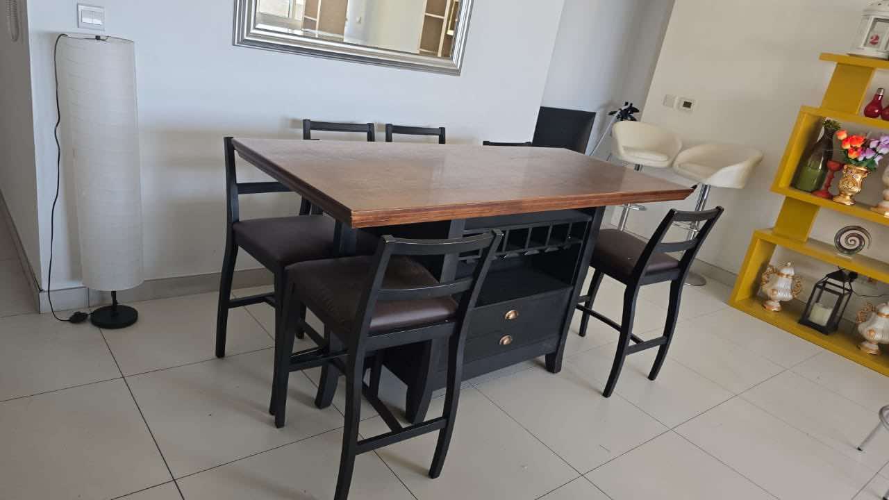 Dining Table with 6 Chairs, Drawer and Shelves