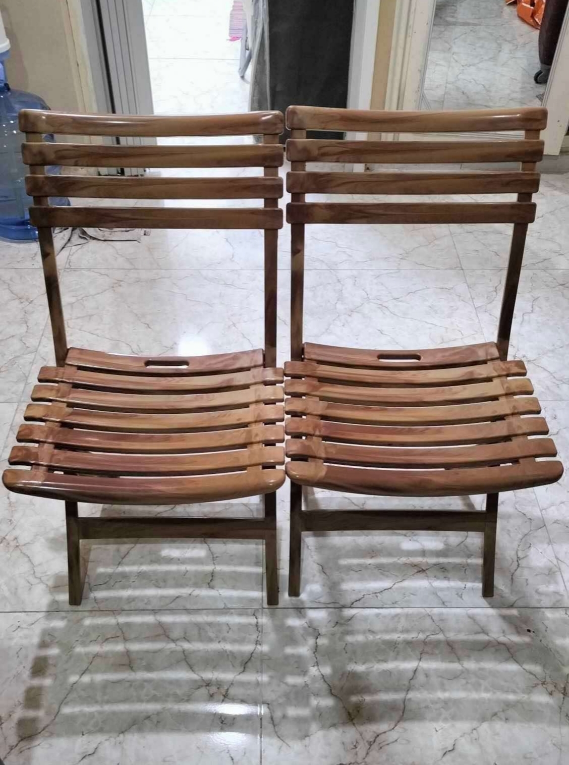 2 Wooden Design Plastic Chairs – Durable and Foldable