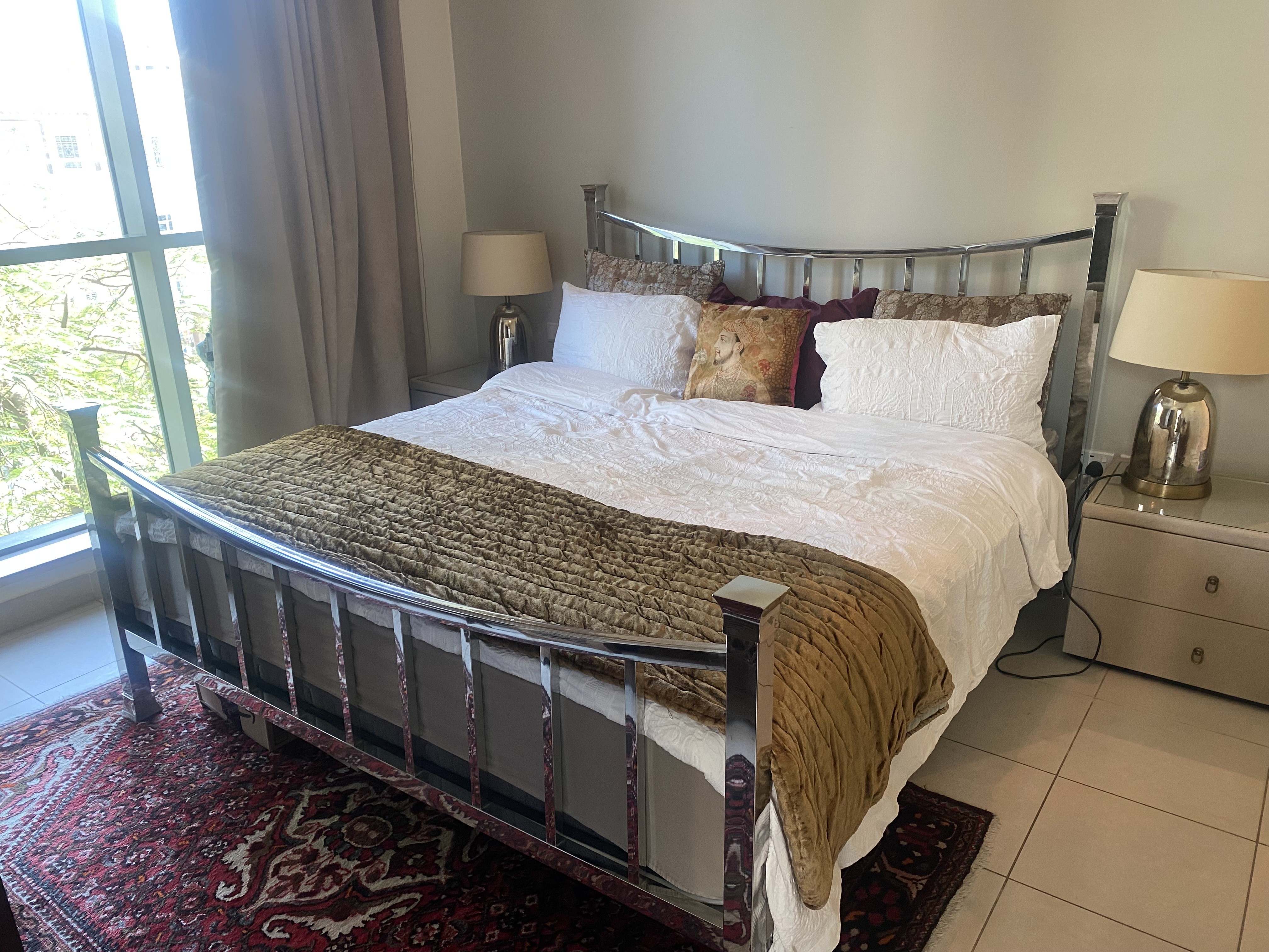 King size bed, chrome (The One) - can be bought as a set with Linen bedside tables