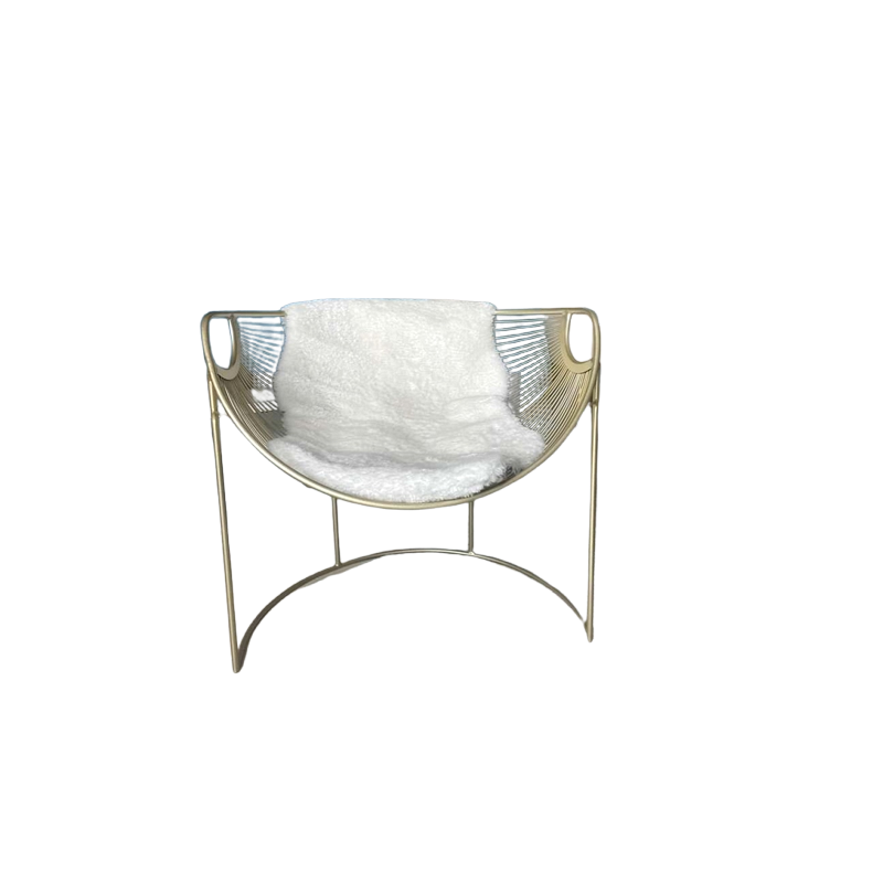 Golden Metal Armchair with White Sheepskin Cover