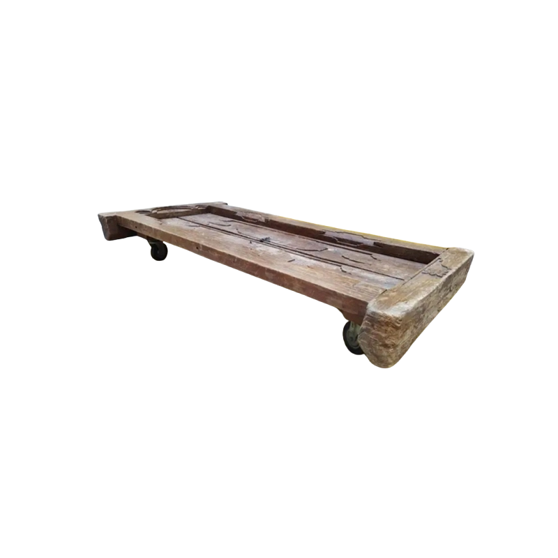 Vintage Wooden Coffee Table with Wheels