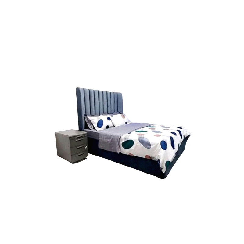 Home Center-Velvet Bed Frame, Mattress and Side Table