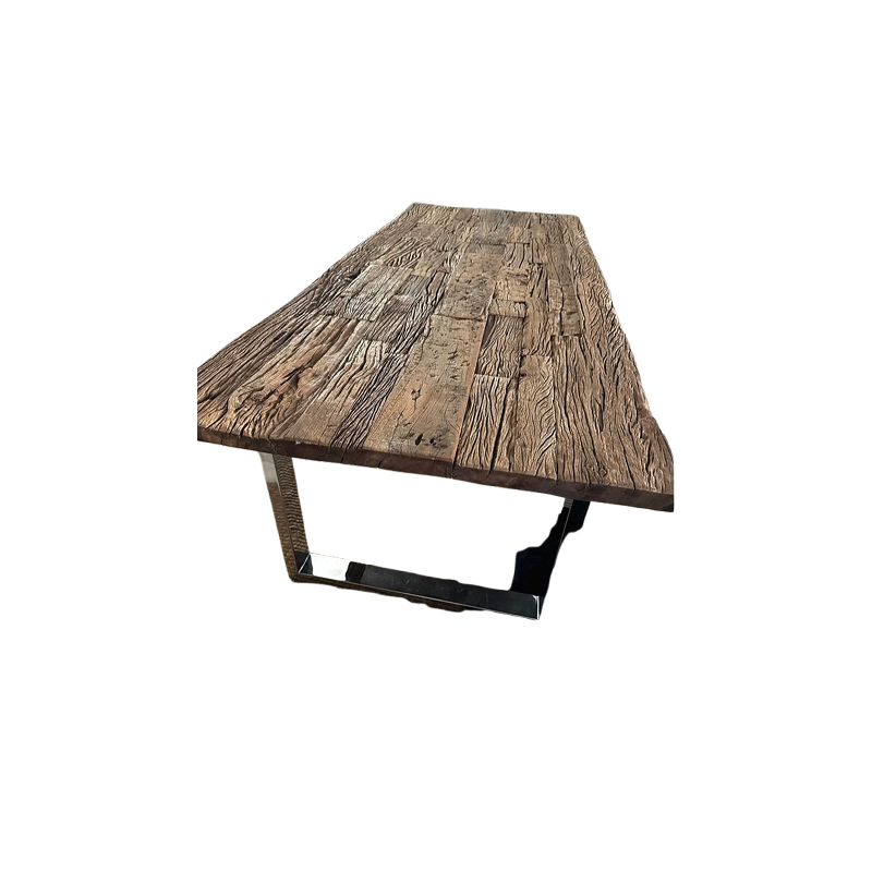 West Elm Dining Table – Solid Wood with Stainless Steel Base
