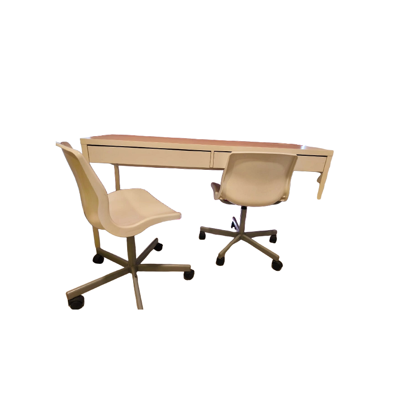 White Ikea MICKE Desk & 2 chairs